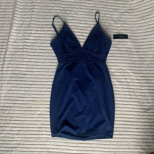 Lulus formal dress with lace on the top, spaghetti strap, royal blue